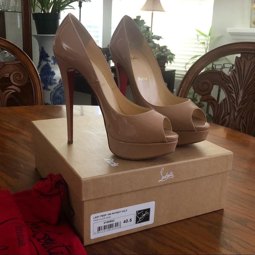 Christian Louboutin Lady Peep 150 Patent Calf Nude